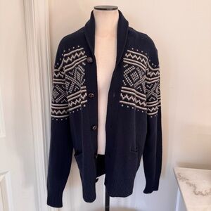 J. Crew Navy and Cream Men's Cardigan lambswool M